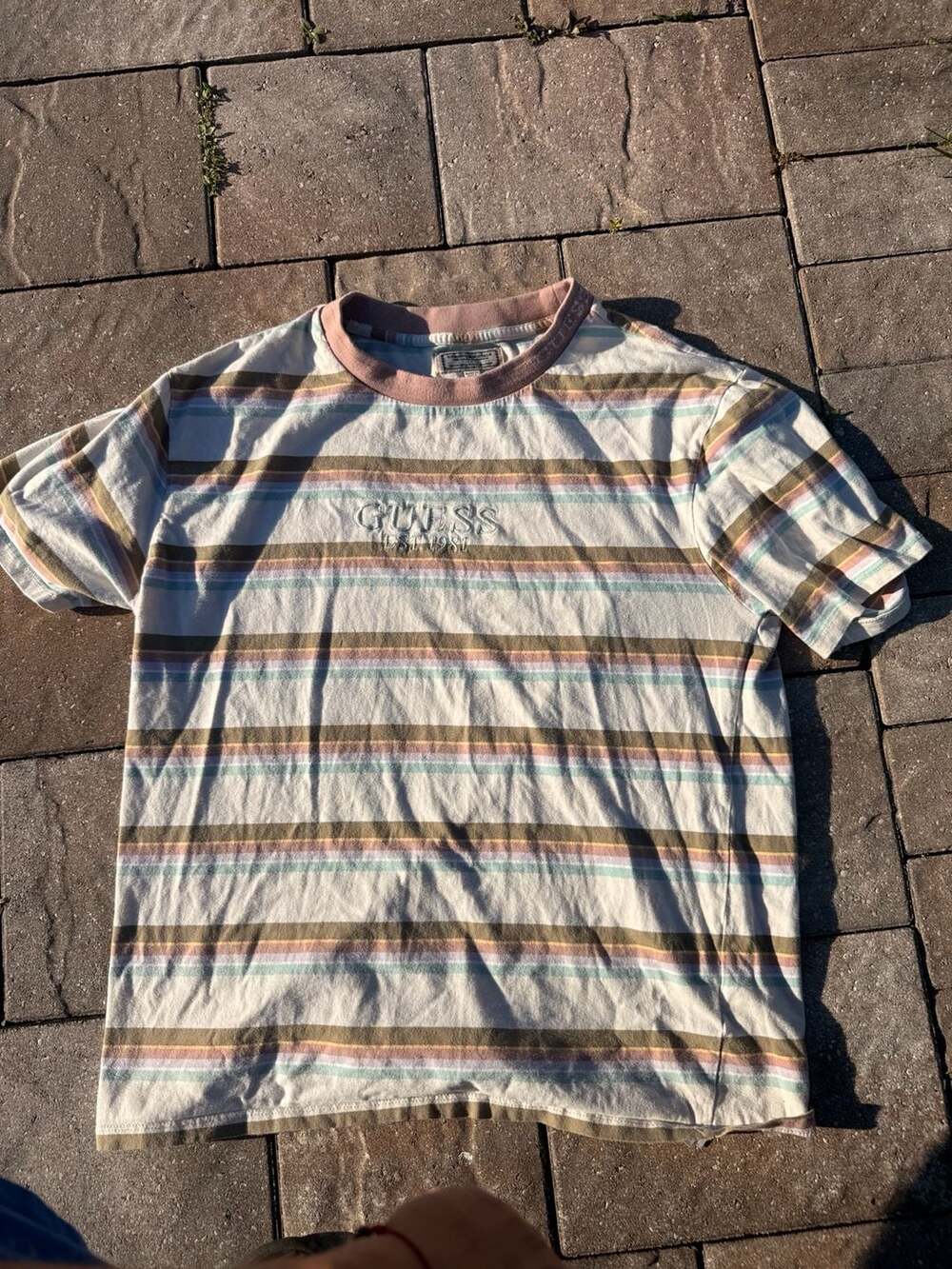 Guess Originals Striped Embroidered Logo T-Shirt Size S